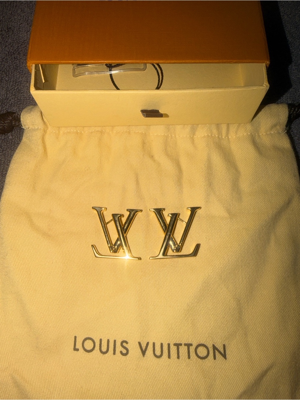 Preloved Louis Vuitton Gold LV Logo earrings excellent condition